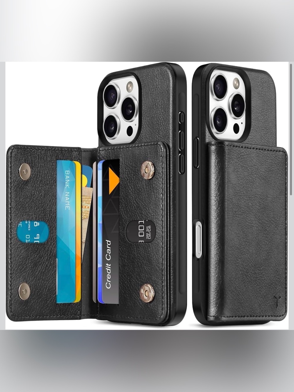 Black Wallet Case for iPhone 16 Pro – 6 Card Slots RFID - New